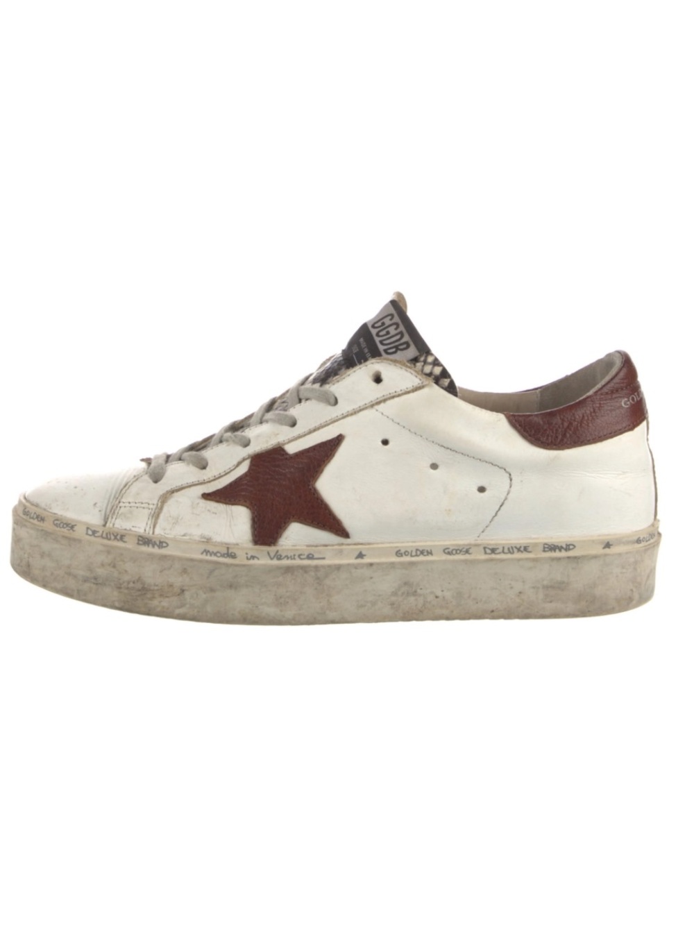 Golden Goose White Leather Hi Star Sneaker with Burgundy Star